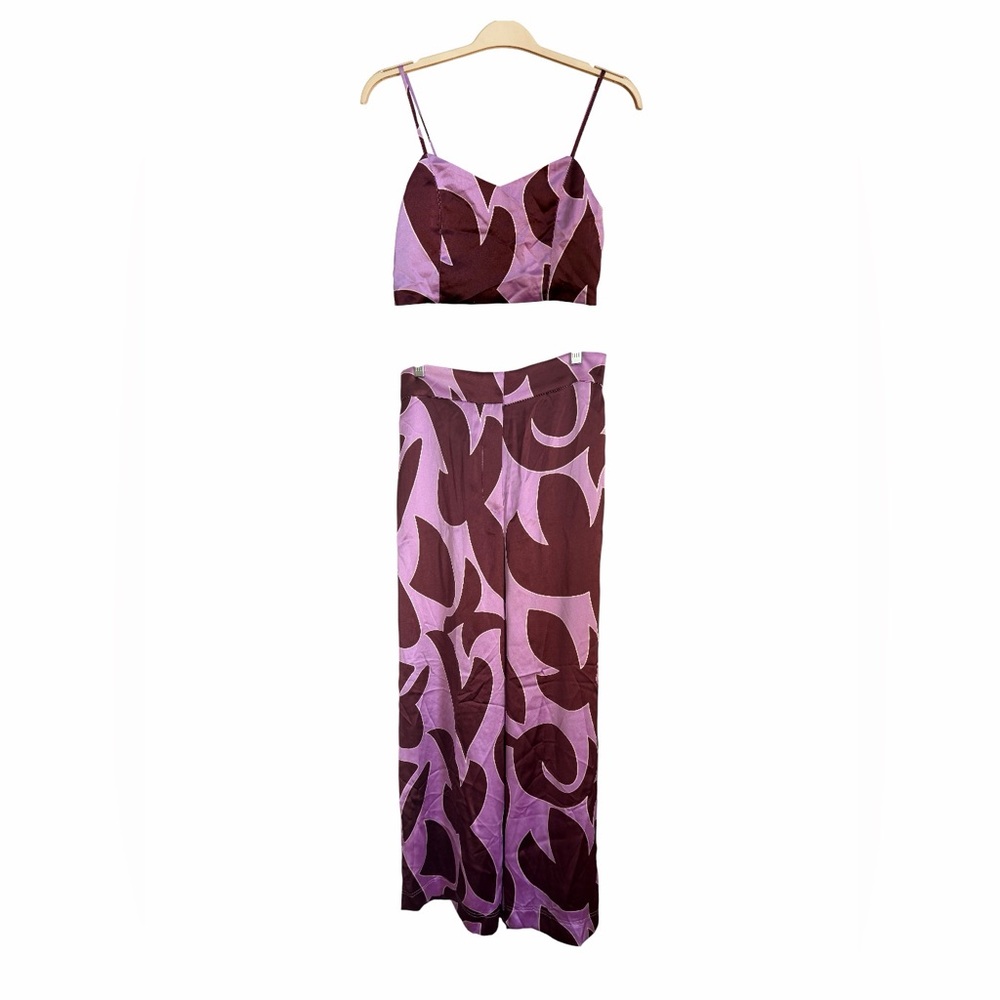 House of Harlow Lavender Plum Abstract Crop Top & Wide-Leg Pants Coord Set Party